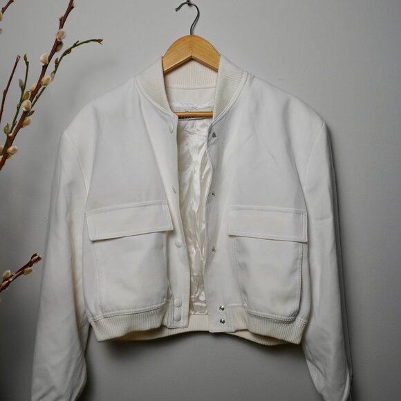 Zara Cropped White/Off-White Bomber Jacket - Picture 2 of 4